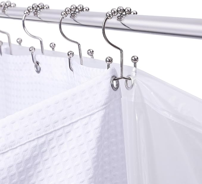 LaCyan 3-in-1 Waterproof Waffle Weave Shower Curtain Set 72x72, 258GSM Heavy Duty Fabric with Clear PEVA Liner (3 Magnets) & 12 Stainless Steel Double Hooks, Guest Bathroom & Airbnb Hotel Style