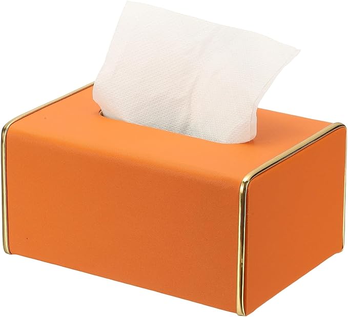 uxcell Tissue Box Cover, Rectangle Modern Tissue Box Holder with Magnetic Closure for Living Room Bedroom Office Hotel Desk (7.5"x5.1"x3.5", Orange)
