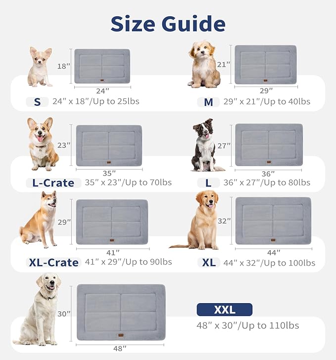 MADE 4 PETS Dog Crate Pad Bed for Extra Large Dogs, Washable & Reversible, Anti-Slip Kennel Mat for Cozy Sleeping, Soft Fluffy Dog Bed for Indoor & Outdoor Use, 48"x30", Gray