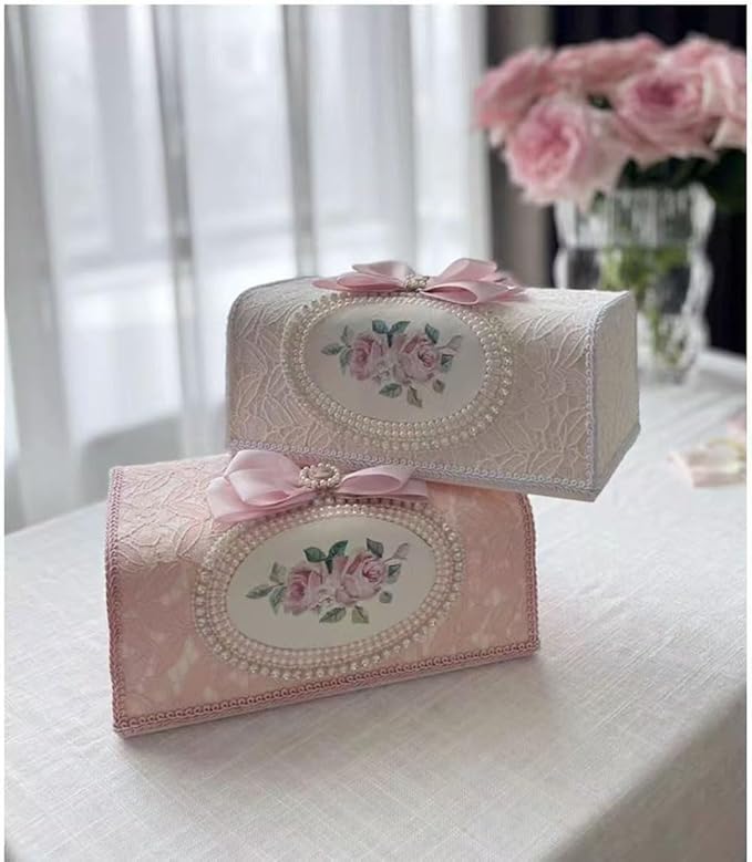 Tissue Cover Holder Fabric Art Cute Tissue Box Cover Dispenser Napkin Organizer for Bathroom Bedroom Office and Car (D-Beige)