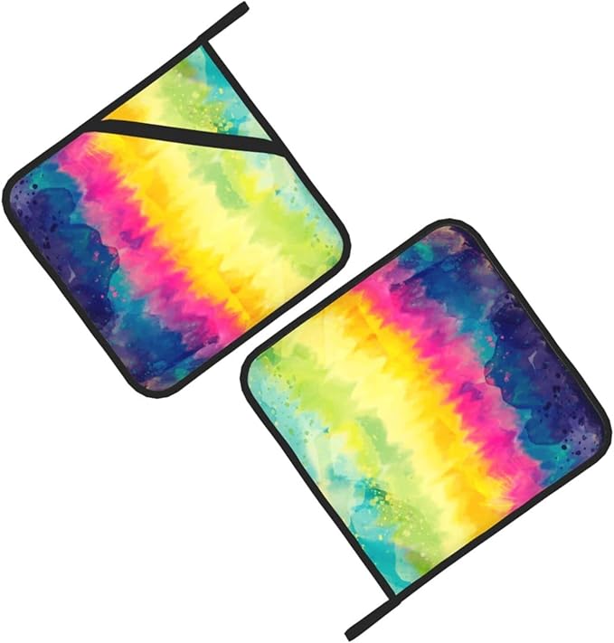 Colorful Oil Paint Pattern Kitchen Everyday Basic Pot Holder Beautiful Aesthetic Heat Resistant Potholder for Cooking Baking Barbecue Set of 2