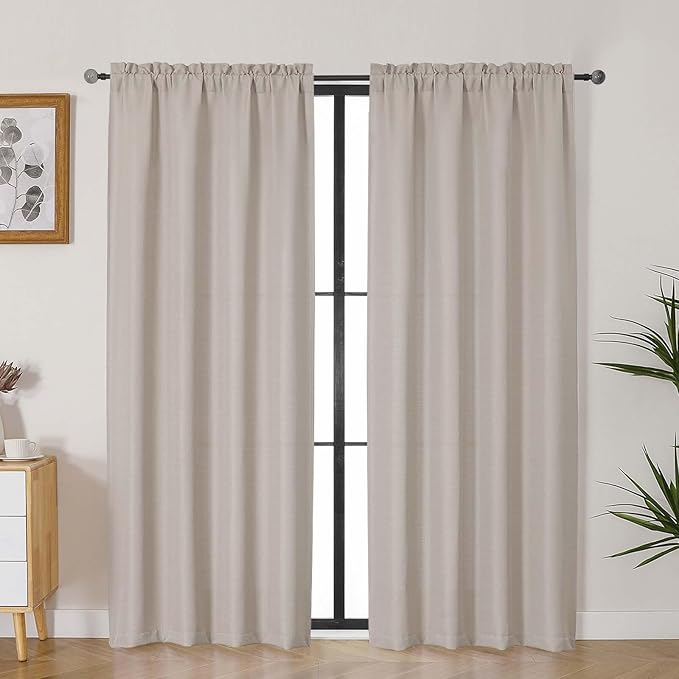 Lecloud Bessie Khaki Curtains 72 Inches Long 2 Pcs, Dual Rod Pocket Airy Farmhouse Curtains for Bedroom Decor, Light Filtering Window Treatments Soft Privacy Drapes, Each Panel 40" W x 72" L