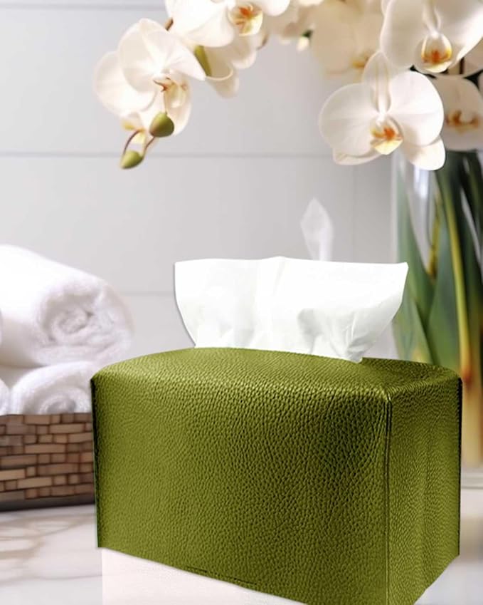 Rectangle Tissue Box Cover Green - Normal Size Leather Rectangular Tissue Box Cover [JESMINI] Faux Leather Tissue Box Holder Long for Normal Rectangular Facial Tissue Box