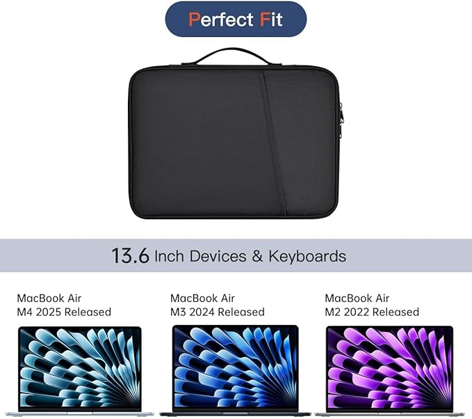 13 Inch Laptop Carrying Sleeve for 2025 Apple MacBook Air 13 Inch Laptop with M4 chip A3240, MacBook Air 13.6" M3 A3113 2024 / M2 A2681 2022 Protective Bag Case with Handle Pocket - Black