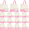 Sanwuta Canvas Tote Bags Bulk with Zipper Cosmetic Pouch 18.5" Reusable Cotton Shopping Bag with Handle for DIY Craft