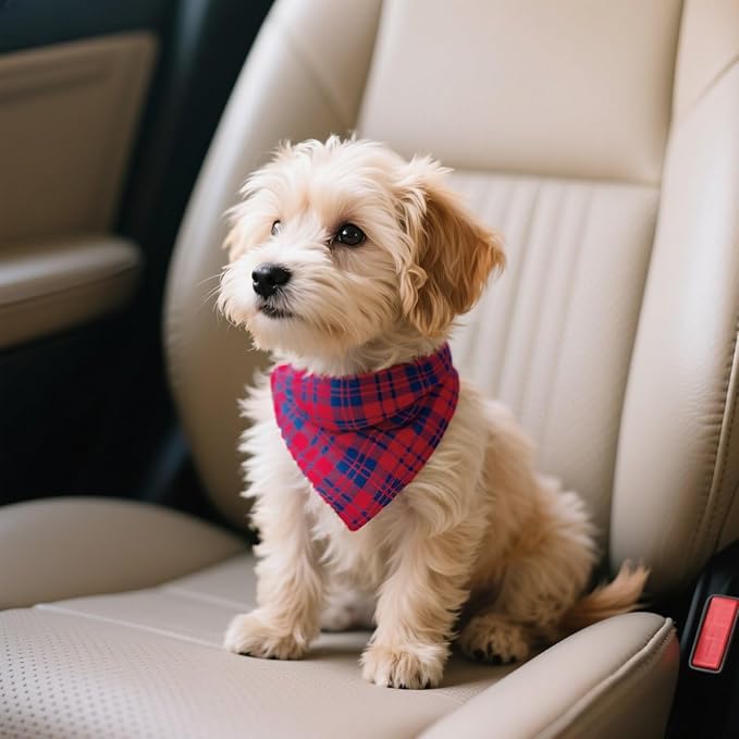 Pemilosci Double Layers Two Tones Dog Cotton Square Bandana Bibs Scarf Kerchief for Small Medium Dogs Boy or Girl - DCB18 R&B