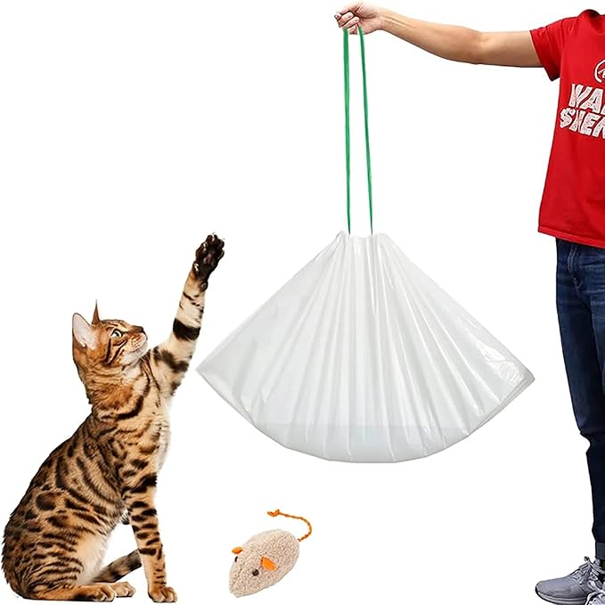KropBom Cat Litter Box Liners, 20 Count - 41" x 19" Large Extra Durable Litter Pan Bags with Drawstring - Heavy Duty Liner Bags for Pet Litter Tray (Unscented)