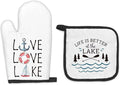 Lake Lovers Gifts Oven Mitts and Pot Holders Sets, Lake House Gifts Kitchen Accessories Sets, Lake House Decor,Life is Better at The Lake Heat Resistant Oven Glove Potholders for Kitchen Baking