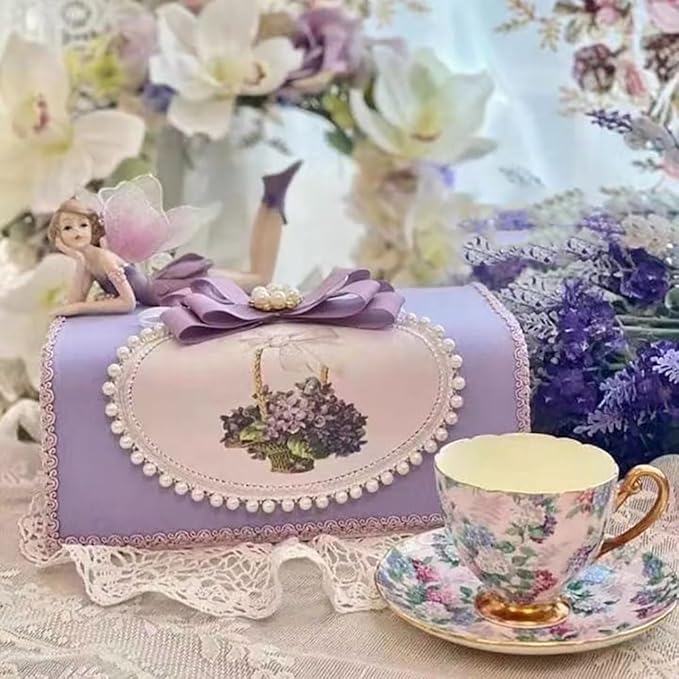 Tissue Cover Holder Fabric Art Cute Tissue Box Cover Dispenser Napkin Organizer for Bathroom Bedroom Office and Car (C-Purple)