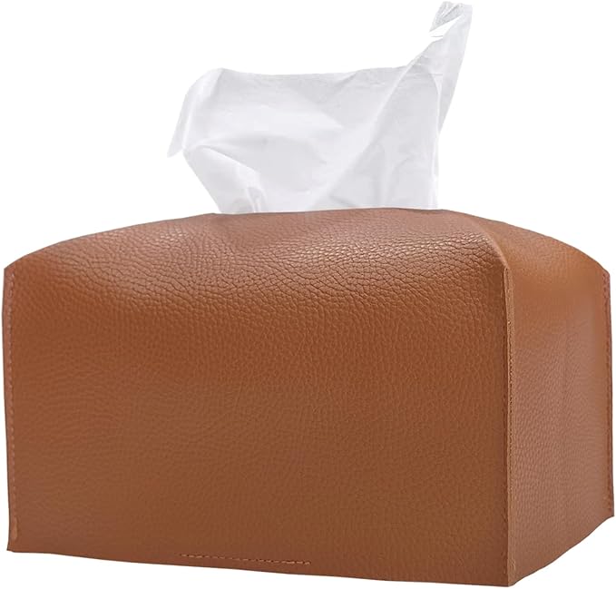 Hapforever 1PC Extra Large Rectangle Tissue Box Cover, PU Leather Rectangular Tissue Box Holder with Bottom Belt Plus Size Tissue Box Organizer for Bathroom/Car/Hotel/Office (9.5’’x5’’x5’’, Brown)
