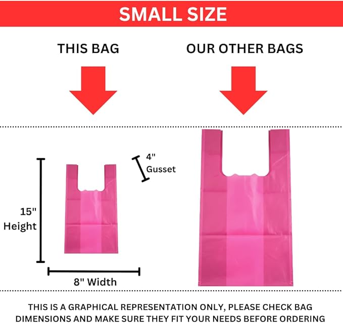 Burgandy Colored Unprinted Plastic T-Shirt Bags - 1/10 BBL 8"X4"X15" - 1500 Bags - 14 microns - Perfect for Groceries, Shopping, Boutique Bags, Party Decorations and Retail Stores
