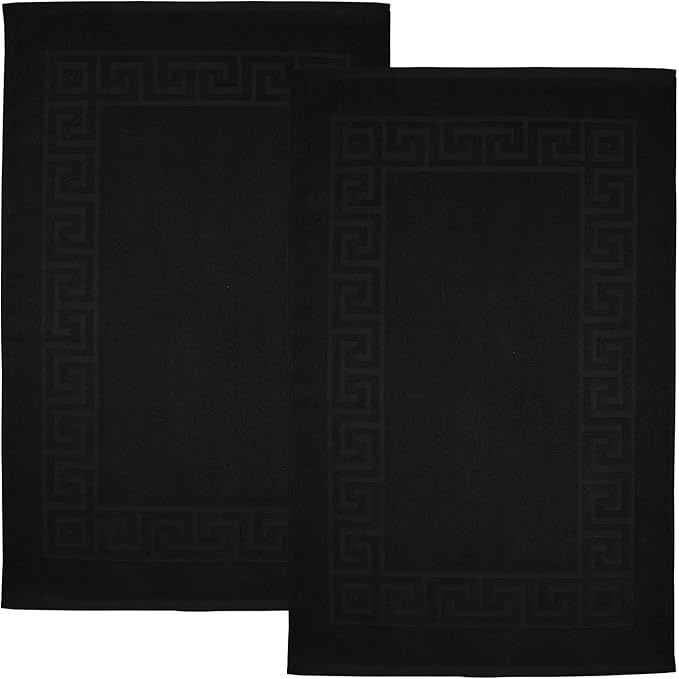 DAN RIVER Greek Cotton Bath Mats Set of 2 – Not a Bathroom Rug, Ultra Soft, Highly Absorbent & Machine Washable Bath Mat Towel for Bathroom Floor Mat – Durable, Quick-Dry, 21x34 Inches, Black