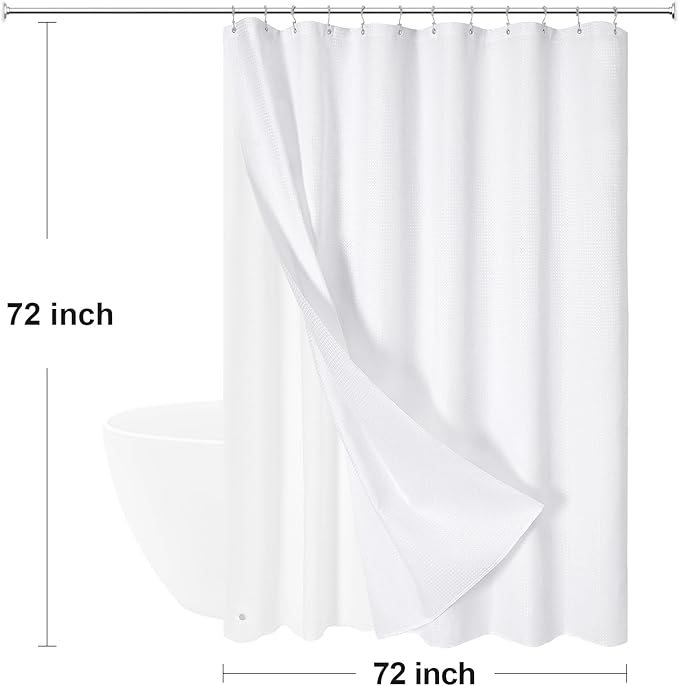 Craidlela 3-in-1 White Waffle Shower Curtain Set, Waterproof Fabric Modern Shower Curtain with PEVA Liner & 12 Stainless Steel Double-Sided Hooks, Hotel Style Bathroom Decor, 72 x 72