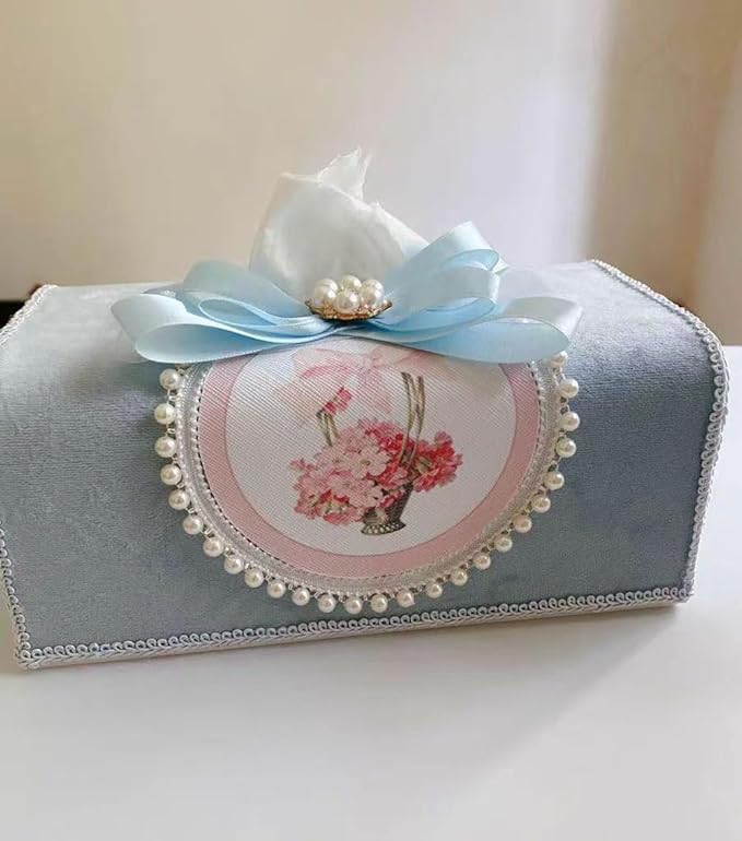 Tissue Cover Holder Fabric Art Cute Tissue Box Cover Dispenser Napkin Organizer for Bathroom Bedroom Office and Car (C - Light Blue)
