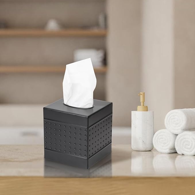 DSNMYO Industrial Style Tissue Box Cover, Tissue Holder, Square Box Covers,for bedrooms, Offices, bathrooms, Living Rooms etc.(Black)