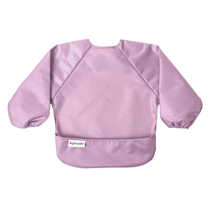 Tiny Twinkle Long Sleeve Bib for Babies & Toddlers | 2-Pack Waterproof Smock Bib for Eating | Machine Washable & Mess-Proof Feeding Essentials | Newborn Shower Gift (Taupe Lilac,2-4Y)