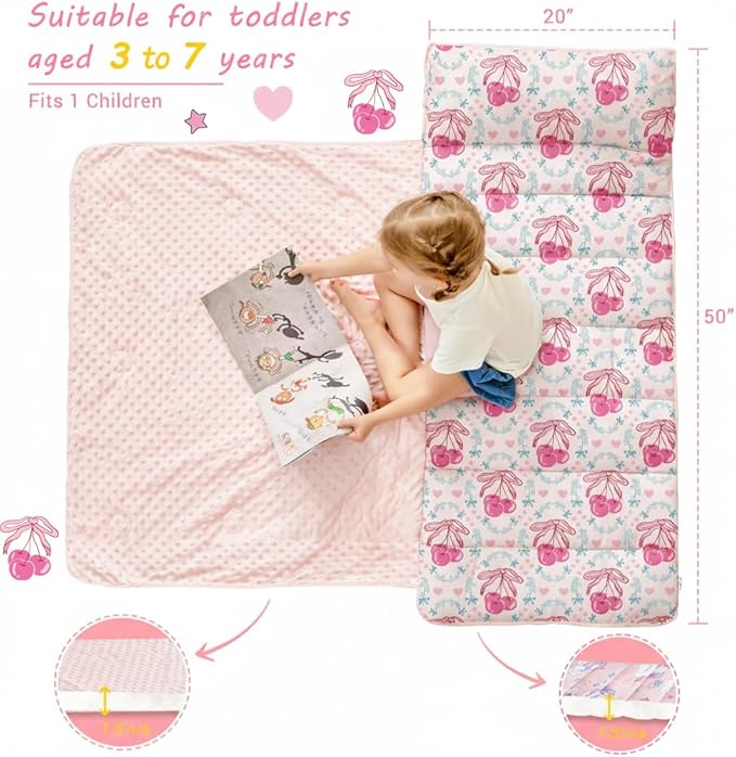 Lasoftan Toddler Nap Mat with Pillow and Blanket, Extra Large Rolled Napping Mats,Slumber Bags for Boys Girls,Kids Sleeping Bag for Daycare, Preschool Travel Camping