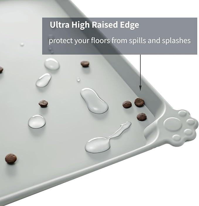 Reopet Waterproof Pet Feeding Mat with High Raised Edges, Heavier and Thicker Placemats for Cat Dog Water Bowl with BPA Free, Dogs Cats Food Mats for Messy Drinkers to Prevent Spill and Protect Floors