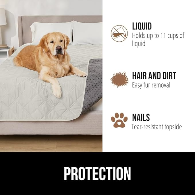 GORILLA GRIP Waterproof Bed Cover for Dogs, 102x82, Gripped Slip Resistant Backing, Leak Proof Washable Dog Blanket Covers Sofa, Couch, Sectional, Crate, Car, RV Seats Pet Puppy Essentials Light Taupe