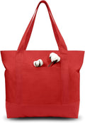TOPDesign 6-Pack Canvas Tote Bags with an External Pocket, Reusable Grocery Shopping Bags, Top Zipper Closure, Daily Essentials (Red)