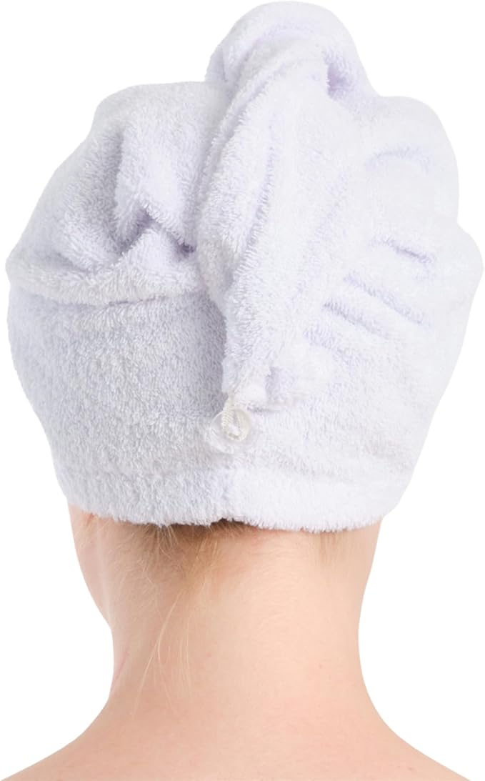 Seritaine Hair Towel Wrap for Women 2 Pack – 100% Turkish Cotton Turban for Wet Hair Quick Dry – Soft & Gentle Head Towel Cap– Soft and Absorbent Cotton - 10x26 inch