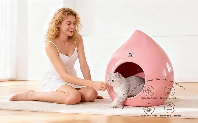 ZoeFleur Peach-Shaped & Pet Bed - Pet-Safe Rounded Eco-Resin Design, Space-Saving Home Ornaments(A-Pink)