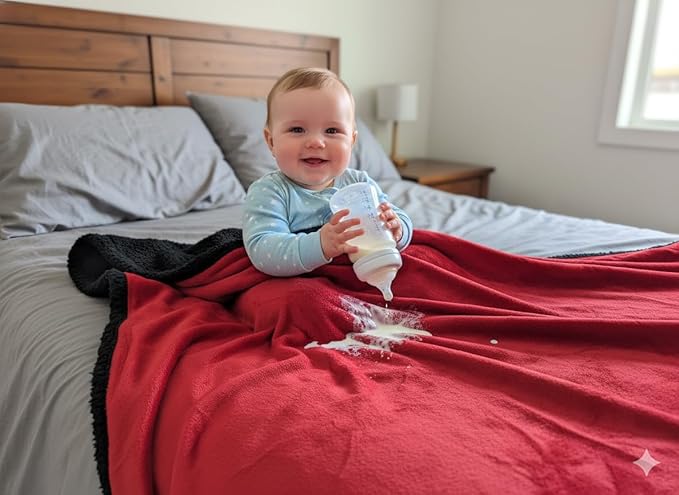 Bedding Aid Waterproof Blanket Twin Size - Sherpa Fleece Reversible Throw, Soft Warm Leak-Proof Bed & Couch Protector for Kids, Pets & Everyday Spills (Velvet Red/Obsidian Black, 65x90
