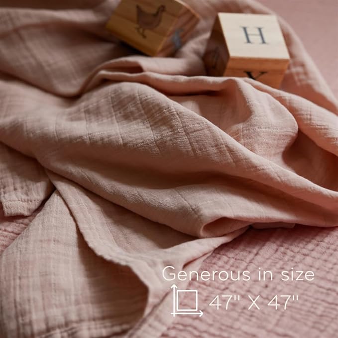 Huxie Swaddle - 100% Organic Cotton - Muslin Swaddle Blankets for Newborn, 47" x 47" 2-Pack (Fog/Blush)