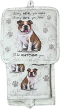 Bulldog 3-Piece Kitchen Set - Oven Mitt, Pot Holder & Kitchen Towel Set, Heat Resistant up to 420 F, Soft Quilted Cotton for Cooking, Baking, BBQ, Pet Lover Gifts (Bulldog)