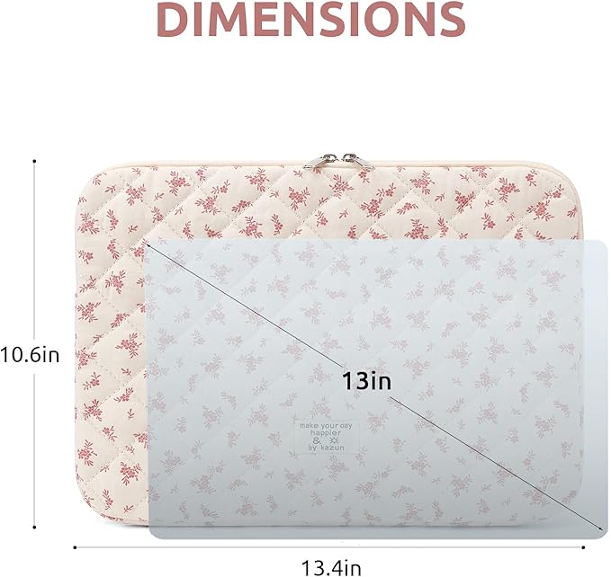 Puffy Laptop Sleeve 13-15.6 Inch Cute Quilted Laptop Protective Case Padded Floral Computer Sleeve for MacBook (A-Pink, 13 Inch)