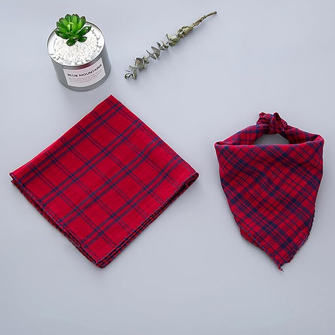 Pemilosci Double Layers Two Tones Dog Cotton Square Bandana Bibs Scarf Kerchief for Small Medium Dogs Boy or Girl - DCB18 R&B