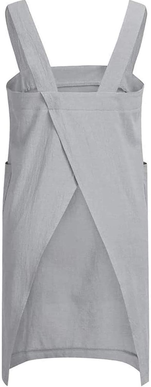 Women's Practical Cross Back Pinafore Apron with Large Pockets Home Kitchen,Restaurant,Coffee house,Cooking Gardening Works