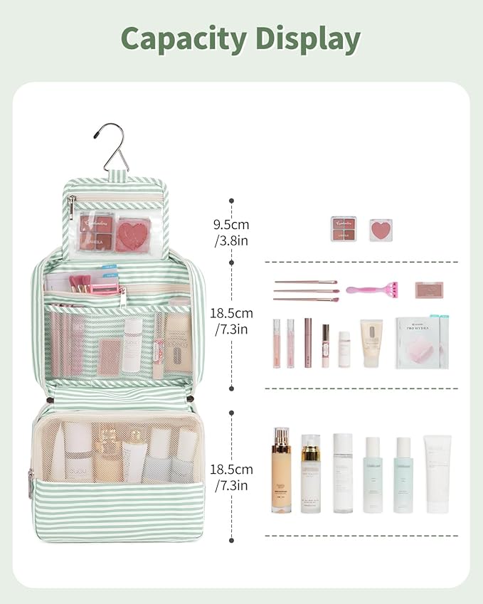 Narwey Small Hanging Travel Toiletry Bag for Women, Travel Bag for Toiletries, Makeup Bag Organizer Cosmetic Bags Make Up Bags for Girls