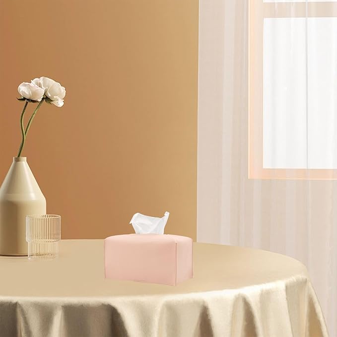 Hapforever 1PC Extra Large Rectangle Tissue Box Cover, PU Leather Rectangular Tissue Box Holder with Bottom Belt Plus Size Tissue Box Organizer for Bathroom/Car/Hotel/Office (9.5’’x5’’x5’’, Pink)