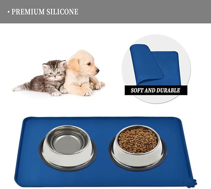 Reopet Waterproof Pet Feeding Mat with High Raised Edges, Heavier and Thicker Placemats for Cat Dog Water Bowl with BPA Free, Dogs Cats Food Mats for Messy Drinkers to Prevent Spill and Protect Floors