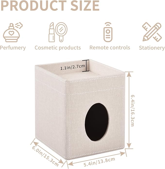 XNONE Tissue Box Cover with Storage Tray Square Tissue Box Holder PU Leather Facial Tissues Organizer Tray for Bathroom Vanity Bedroom Office Car,Stylish Napkin Caddy Decorative Organizer,Beige