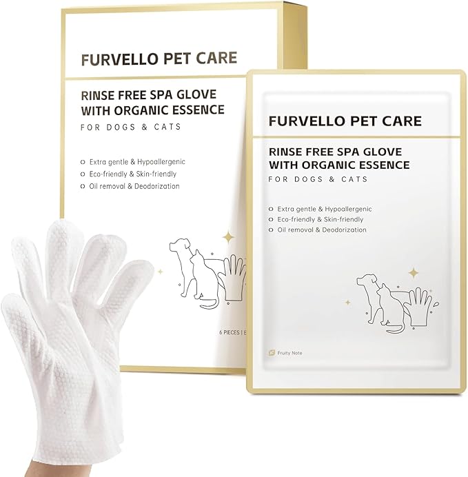 FURVELLO Nourishing Pet Glove Wipes for Dogs & Cats, 4-in-1 Grooming Wipes (Cleaning, Combing, Massaging, Caring), Deodorizing & Extra Thick, 60PCS (Pet Wipes for Large Pets)