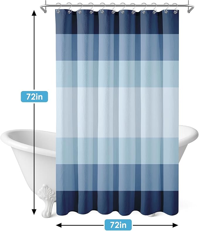 Nesphy Shower Curtain and Liner, Ombre Blue Striped 3 in 1 Shower Curtain and PEVA Liner Set with 12 Rust-Resistant Metal Hooks, Waterproof Fabric Shower Curtains for Bathroom, 72 W x 72 H