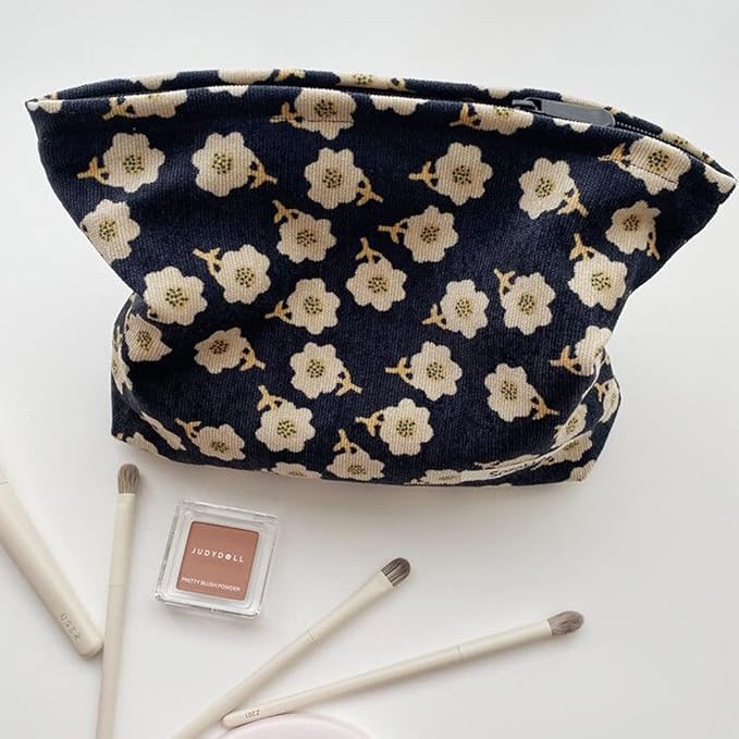 SxoSyo Cosmetic Bags for Women Makeup Bag Large Capacity Purse Travel Toiletry Zipper Storage Pouch Make up Brushes Organizer for Gifts (Black, Flower)