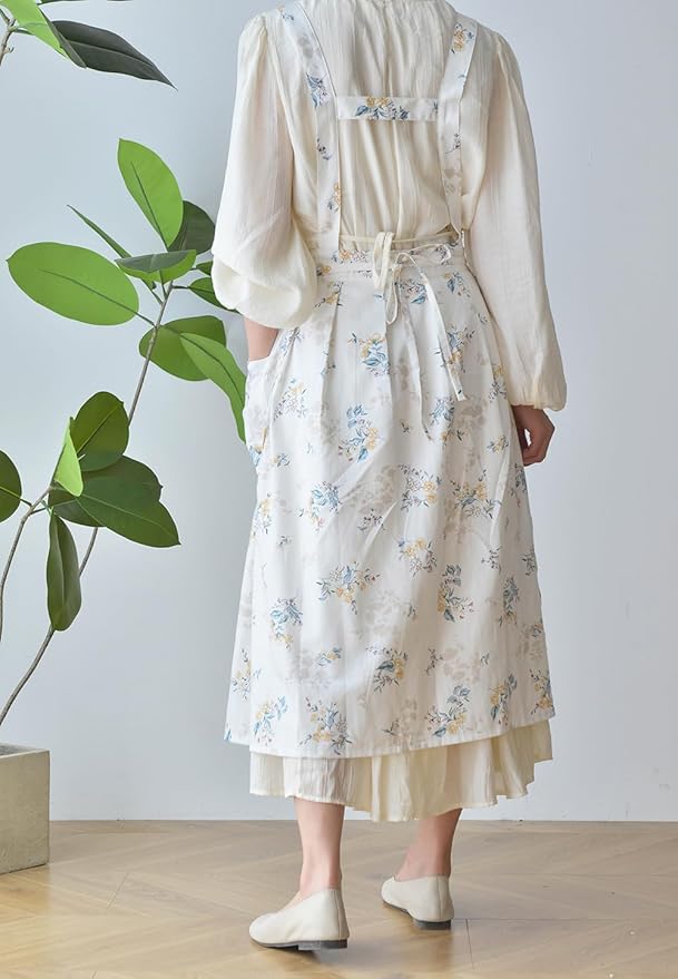 Japanese apron Women-Cross Back Apron for Women with Pockets, Pinafore Aprons, Womens Cotton Linen Apron