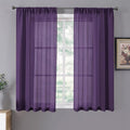 Tollpiz Short Sheer Curtain Linen Textured Bedroom Curtains Sheer Light Filtering Rod Pocket Voile Curtain for Living Room, 54 x 54 inches Long, Royal Purple, Set of 2 Panels