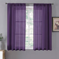 Tollpiz Sheer Curtains Linen Textured Bedroom Curtain Sheers Light Filtering Rod Pocket Voile Curtains for Living Room, 54 x 63 inches Long, Royal Purple, Set of 2 Panels