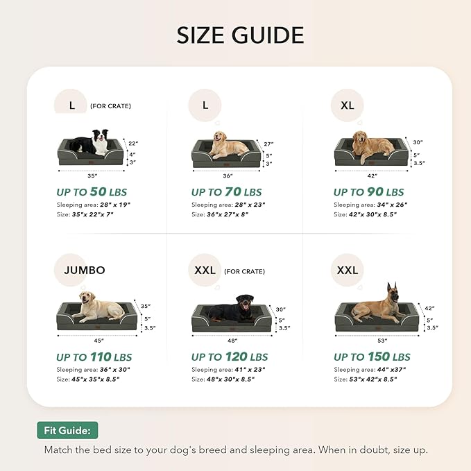 Casa Paw Orthopedic Dog Beds for Extra Large Sized Dogs, Waterproof Memory Foam XL Pet Bed with Sides 42x30Inch, Non-Slip and Egg-Crate Foam Big Dog Couch Bed with Removable Washable Cover, Dark Green