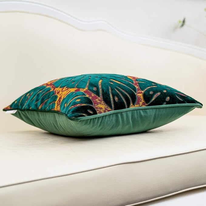 Alerfa 12 x 20 Inch Rectangle Leaf Pillow Embroidery Cut Velvet Cushion Case Luxury Modern Lumbar Throw Pillow Cover Decorative Pillow for Couch Sofa Living Room Bedroom Car, Teal Green
