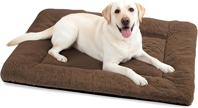ZENGAOOU Dog Crate Pad, 42 Inch Machine Washable Plush Dog Crate Mat for Large Dogs, Soft Anti-Slip Kennel Pad & Pet Bed Mat for Metal Crates, Brown