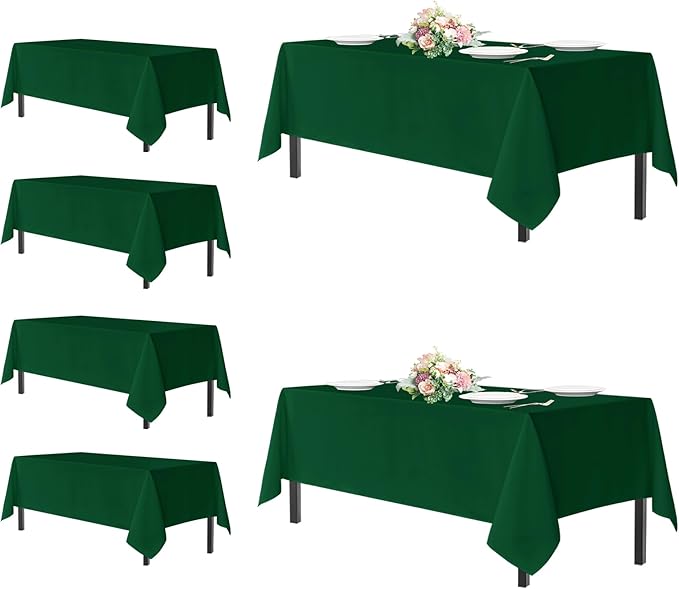 sancua Tablecloths for 6 Foot Rectangle Tables, 6 Pack - Washable Polyester Fabric Table Cloth for Chirstmas Party, Birthday, Banquet Reception, 54x108 Inch Hunter Green