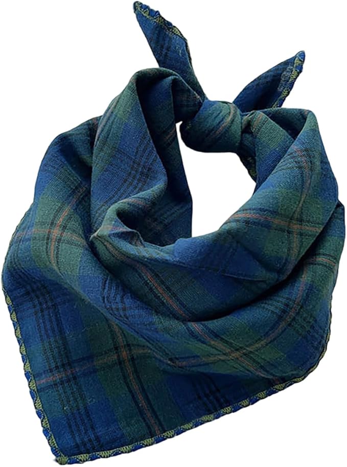 Pemilosci Double Layers Two Tones Dog Cotton Square Bandana Bibs Scarf Kerchief for Small Medium Dogs Boy or Girl - DCB25 B&G