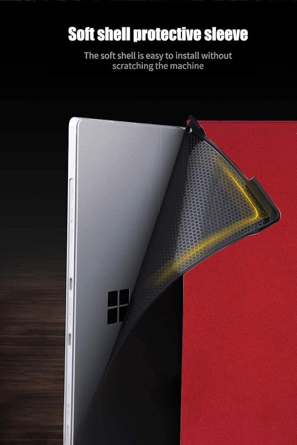 NANRUIL for Microsoft Surface Pro X and Pro X Plus 13 inch Case 2019/2020/2021/2024 Genuine Leather Cover Protective Shell Compatible with Type Cover Keyboard and Pencil Holder.Red