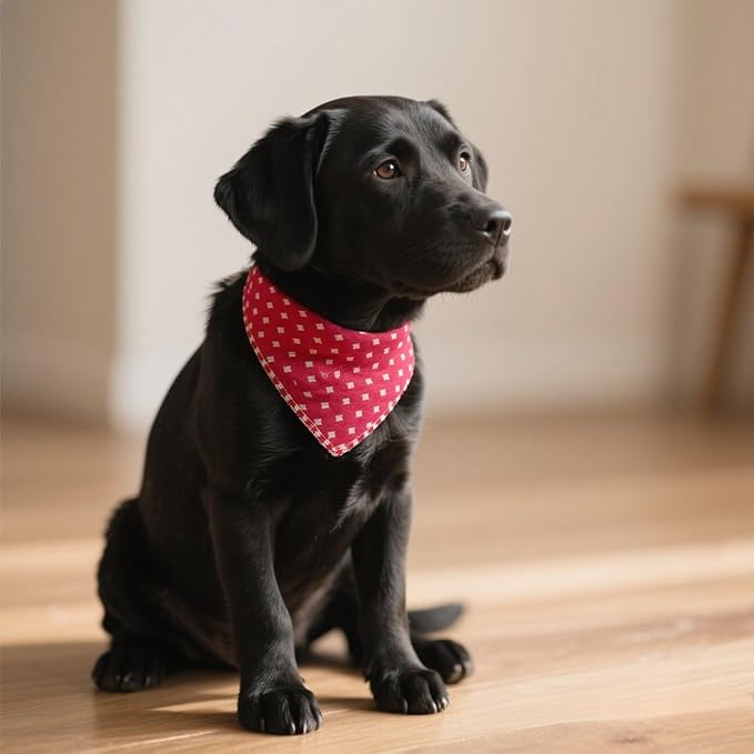 Pemilosci Double Layers Two Tones Dog Cotton Square Bandana Bibs Scarf Kerchief for Small Medium Dogs Boy or Girl - DCB07 R&B