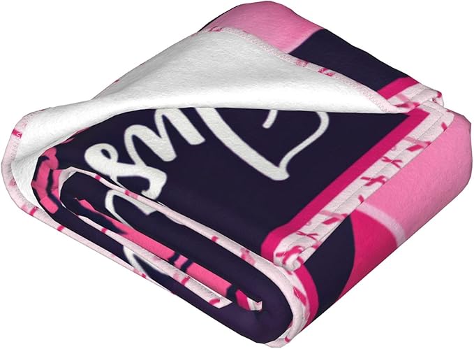 Breast Cancer Blanket Breast Cancer Awareness Throw Blanket Fleece Flannel Bedding BC Survivor Healing Gifts for Women Girls Adults Stuff Plush for Couch Sofa Bed Room Pink Ribbon Decor 40"X50"